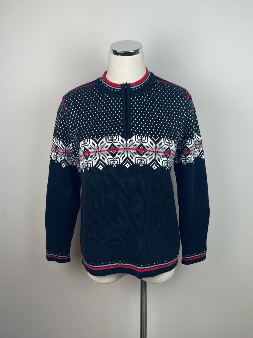 Hanna Andersson Black White Red Knit Geometric Heart Sweater Women XS Cotton